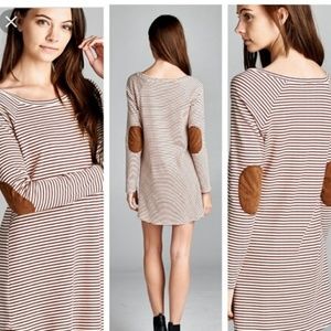 Cherish Black and White Striped Elbow Patch Dress